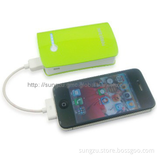 Portable mobile phone power bank with LED light and indicator